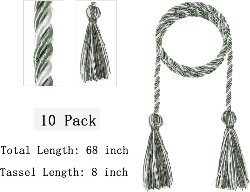 D DODOU 10 Pieces Graduation Cords Polyester Graduation Honor Braided Cords with Sewing Tassels for Bachelor, Master, Doctor 68" Long (Sage Green White) - Image 3